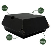 Hamburgerbox, Wellpappe, schwarz, 13x13x7,5cm Karton
