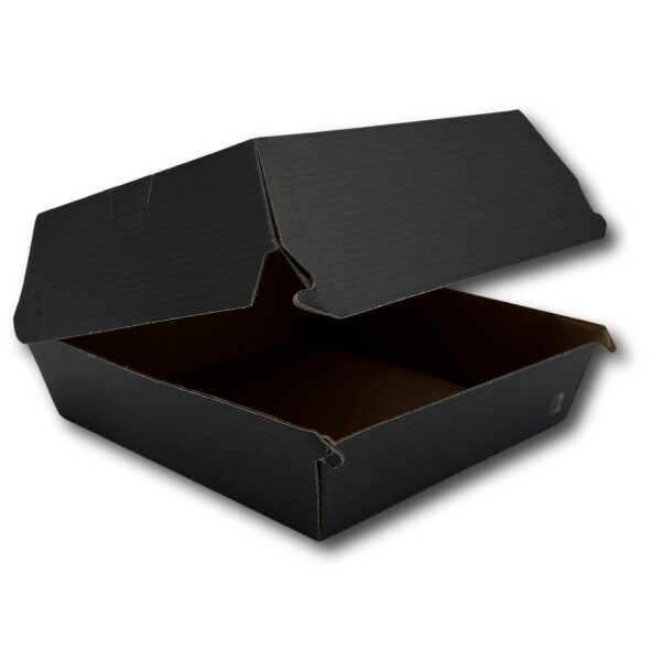 Hamburgerbox, Wellpappe, schwarz, 13x13x7,5cm Muster