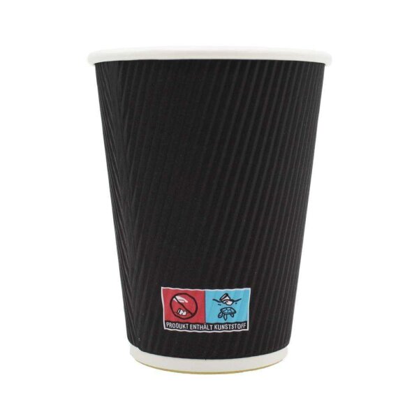 Kaffeebecher, geriffelt, schwarz, 0,3l/12oz Karton