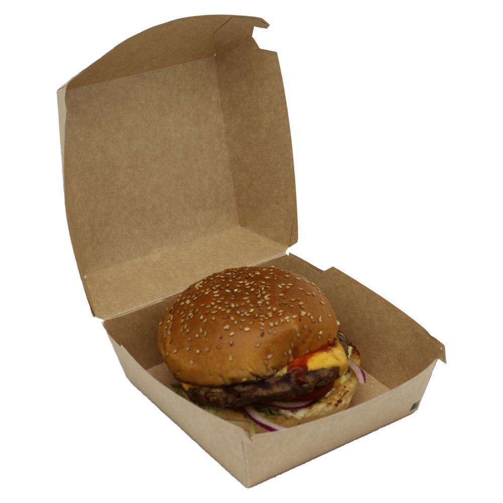 100 Bio Hamburgerboxen Take away Foodbox Burgerbox Faltkarton braun 13x12,5x10cm 