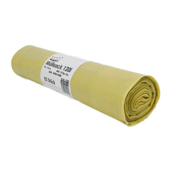 Müllsack, 120l, 70x110cm, Typ60 36µ, gelb Packung