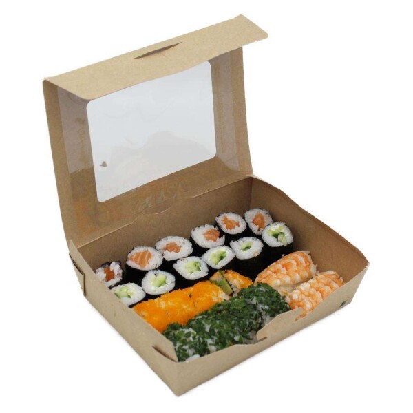 Sushi Faltbox 11, kraft in schwarz/weiß, 325x325x53mm + Deckel mit Fe,  102,34 €