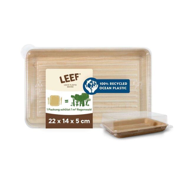 LEEF Sushi-Box, rechteckig, 20x14x5cm mit Deckel aus 100% recyceltem Ozean Plastik