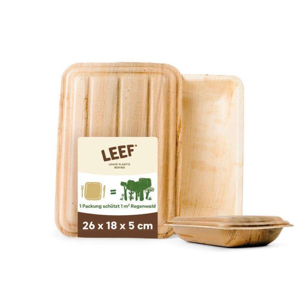 LEEF-Take-away-Box, Palmblatt, rechteckig, 26cm x 18cm x 5cm, 750ml + Deckel Karton