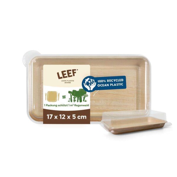 LEEF Sushi-Box, rechteckig, 17x12x5cm mit Deckel aus 100% recyceltem Ozean Plastik Karton