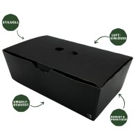 Lunchbox/Menübox Medium, Vollpappe, schwarz, 21,5x12x7,5cm Muster