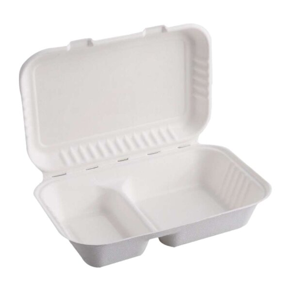 Lunchbox Large, Zuckerrohr, weiß, 2-geteilt, 23x15,5x6,5cm Karton